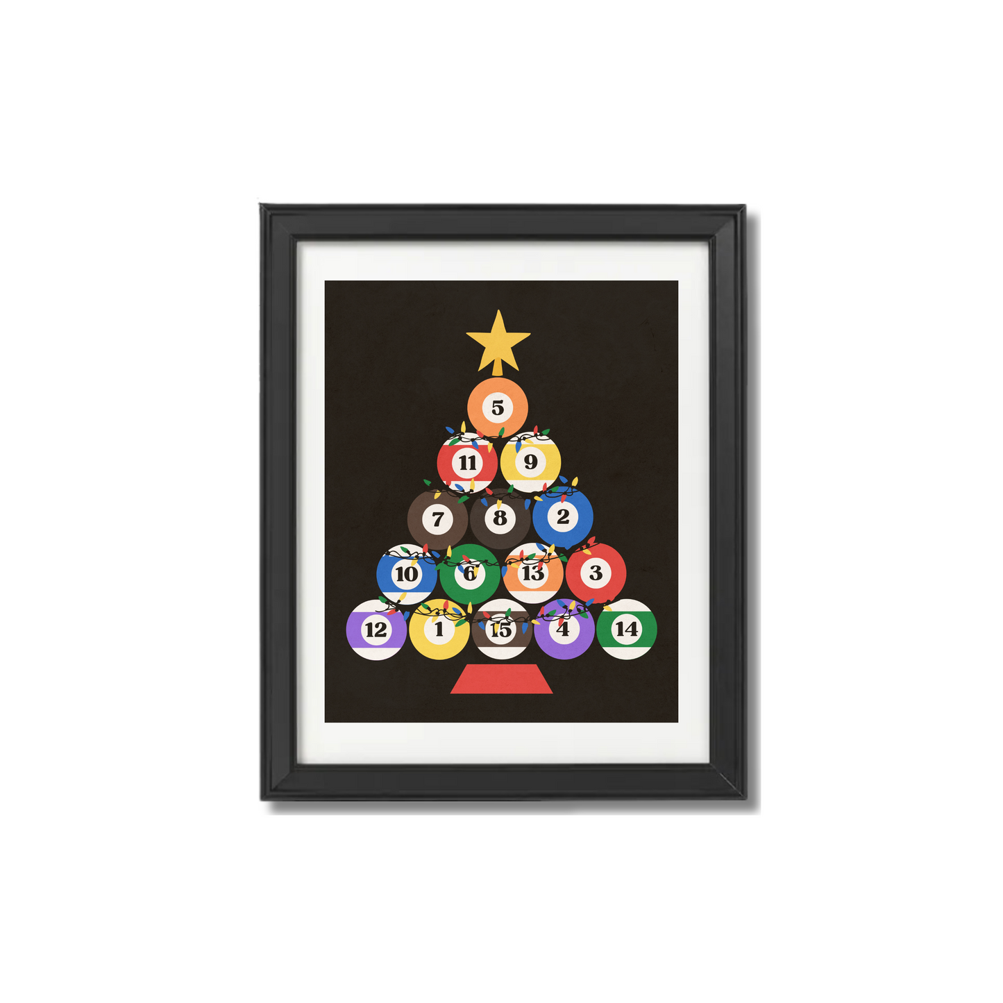 Vintage Rack of Pool Balls Christmas Tree Print
