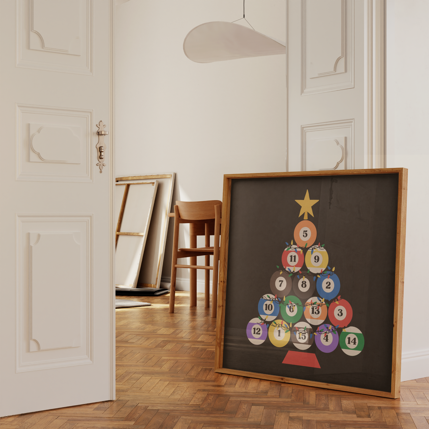 Vintage Rack of Pool Balls Christmas Tree Print
