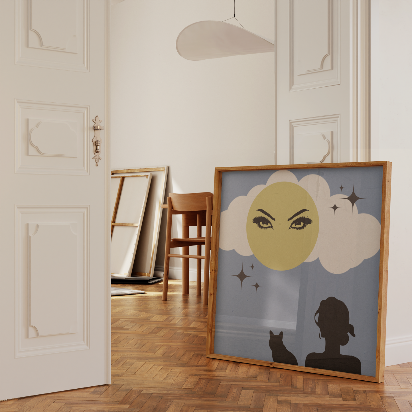 The Woman, The Cat, & The Moon Print