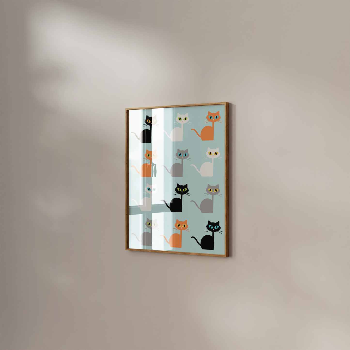 Blue Multicolored Cats Print