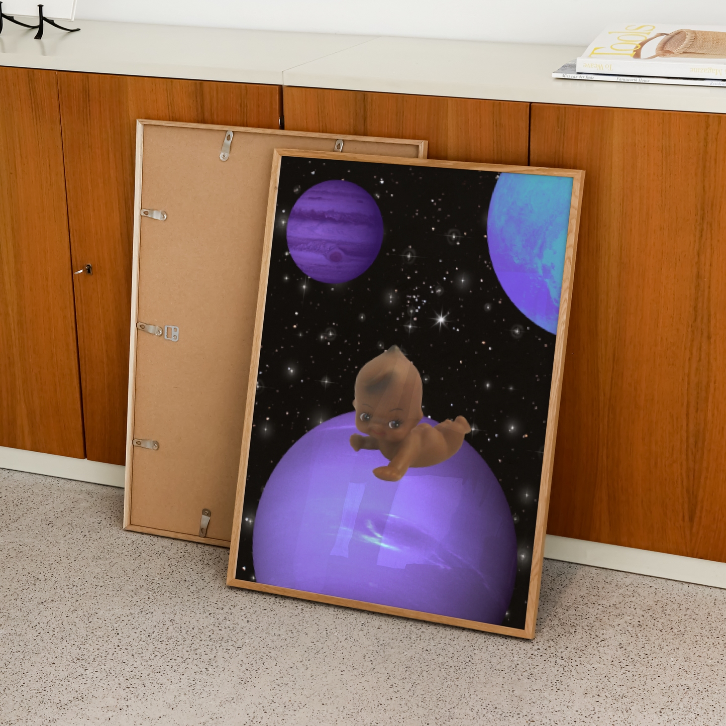 Black Kewpie Baby in Space Print