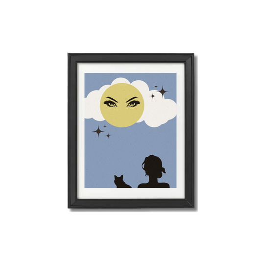 The Woman, The Cat, & The Moon Print