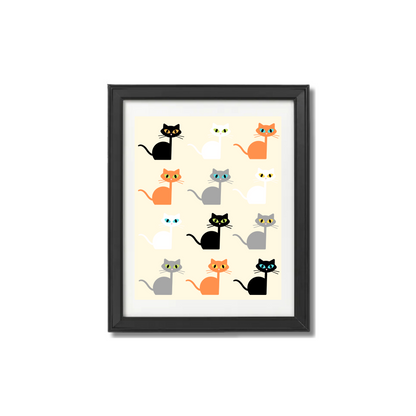 Yellow Multicolored Cats Print