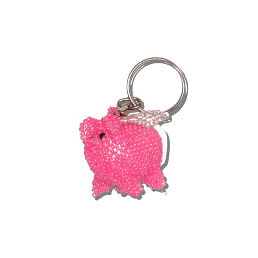 Fair Trade Flying Pig Hand Beaded Keychain