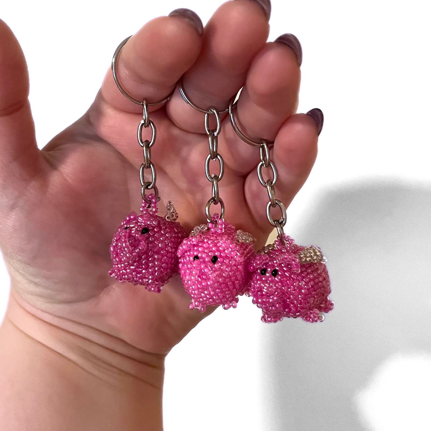 Fair Trade Flying Pig Hand Beaded Keychain